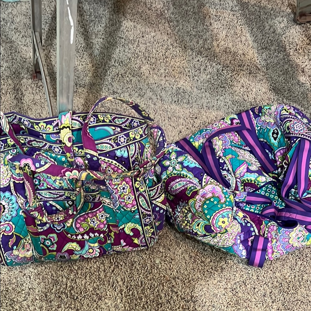 Two Vera Bradley Purple and Green Tote Bags.